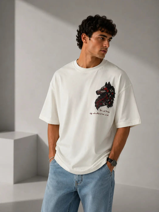 Unisex Wolf Embroidered Graphic T-Shirt HECLIC