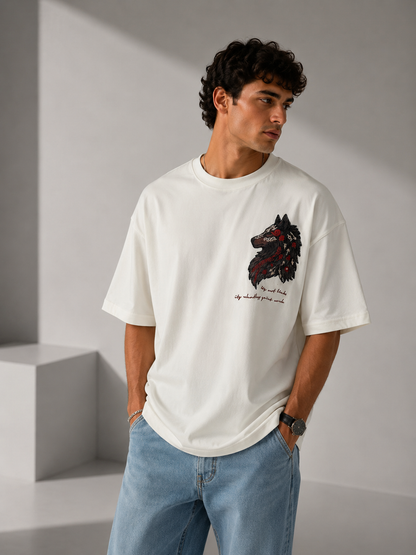 Unisex Wolf Embroidered Graphic T-Shirt HECLIC