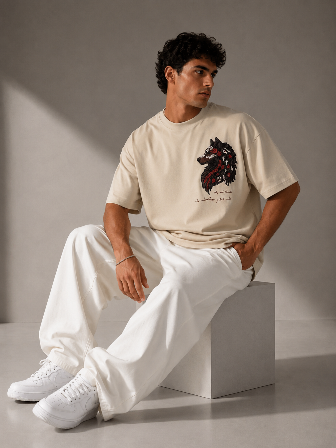 Unisex Wolf Embroidered Graphic T-Shirt HECLIC