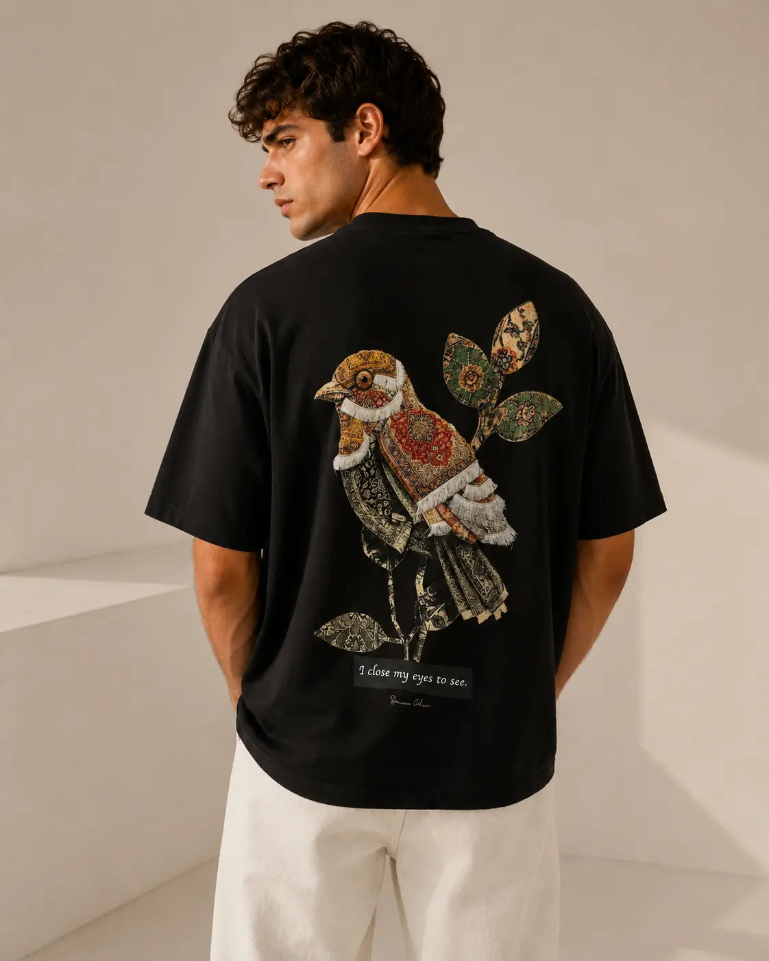 Unisex Bird Embroidered & Printed T-Shirt HECLIC